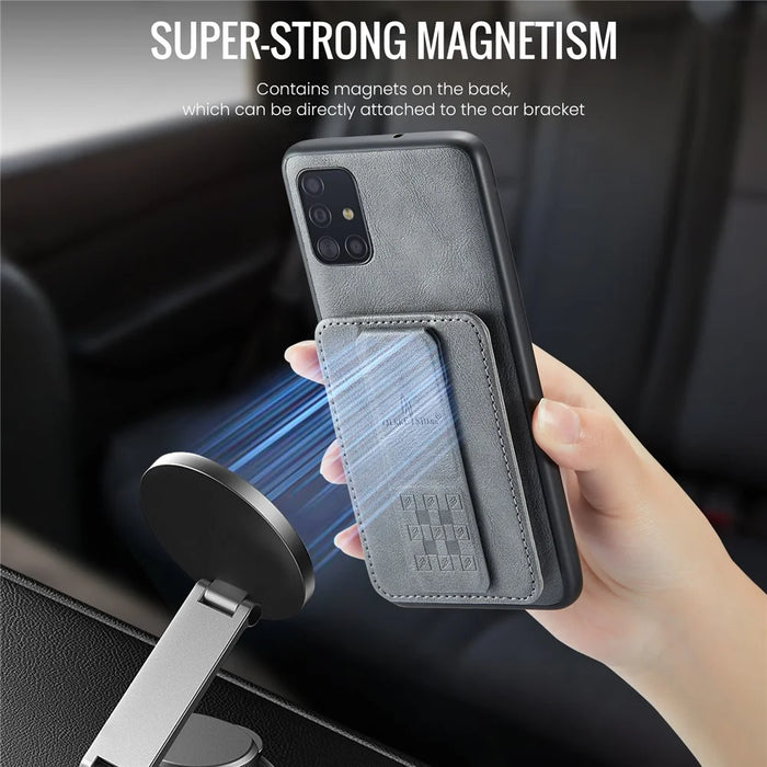 For Samsung Galaxy A51 4G SM-A515 Case Card Holder Leather Coated TPU Phone Cover - Grey - 6