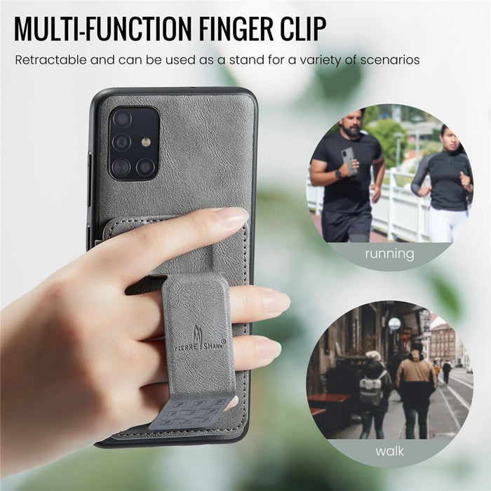 For Samsung Galaxy A51 4G SM-A515 Case Card Holder Leather Coated TPU Phone Cover - Grey - 7