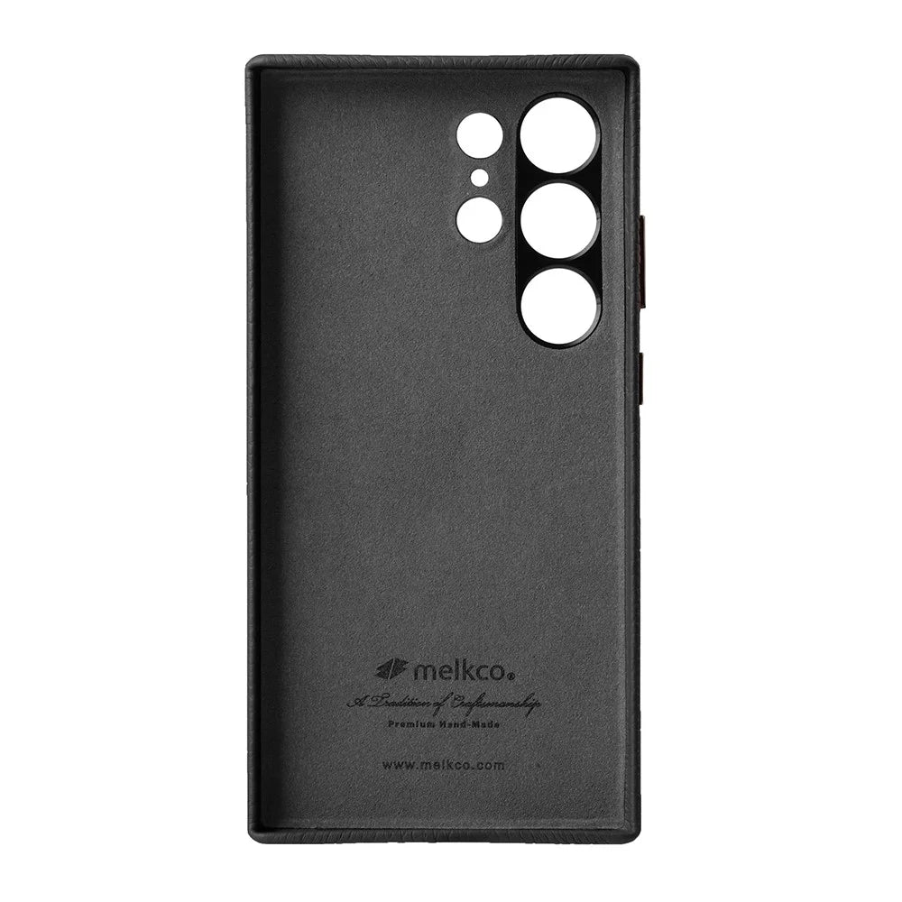 MELKCO For Samsung Galaxy S24 Ultra Case Genuine Cow Leather+PC Phone Cover - Black - 3
