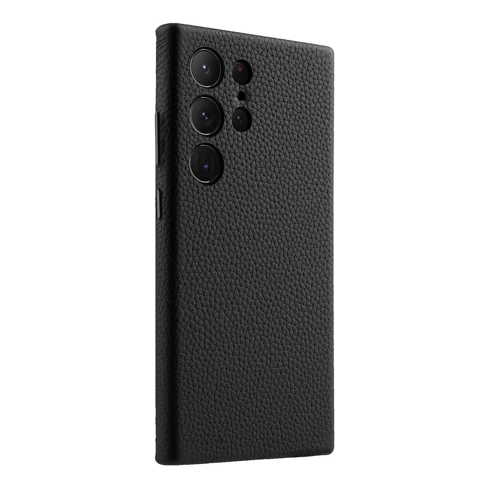 MELKCO For Samsung Galaxy S24 Ultra Case Genuine Cow Leather+PC Phone Cover - Black - 4