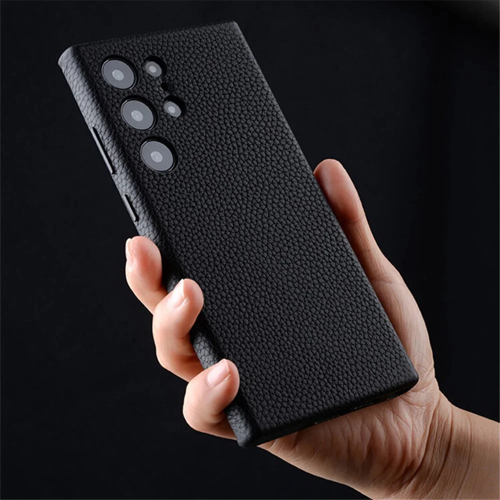 MELKCO For Samsung Galaxy S24 Ultra Case Genuine Cow Leather+PC Phone Cover - Black - 5