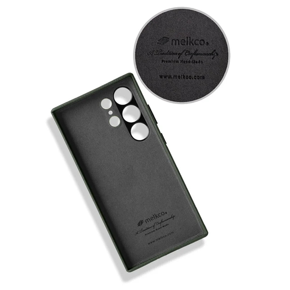 MELKCO For Samsung Galaxy S24 Ultra Case Genuine Cow Leather+PC Phone Cover - Black - 6