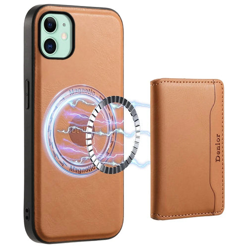 DENIOR For iPhone 11 Magnetic Phone Case Detachable Card Bag Cover Fits Magnetic Car Mount - Khaki - 1