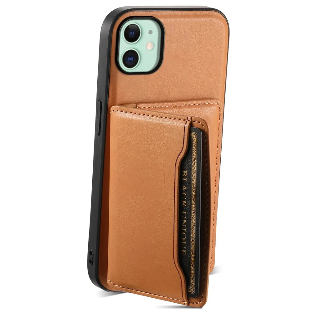 DENIOR For iPhone 11 Magnetic Phone Case Detachable Card Bag Cover Fits Magnetic Car Mount - Khaki - 2