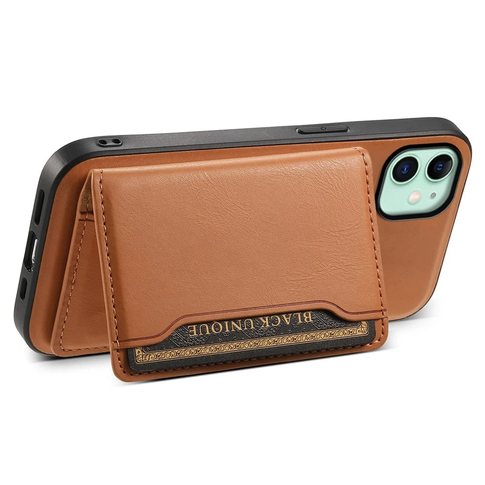 DENIOR For iPhone 11 Magnetic Phone Case Detachable Card Bag Cover Fits Magnetic Car Mount - Khaki - 3