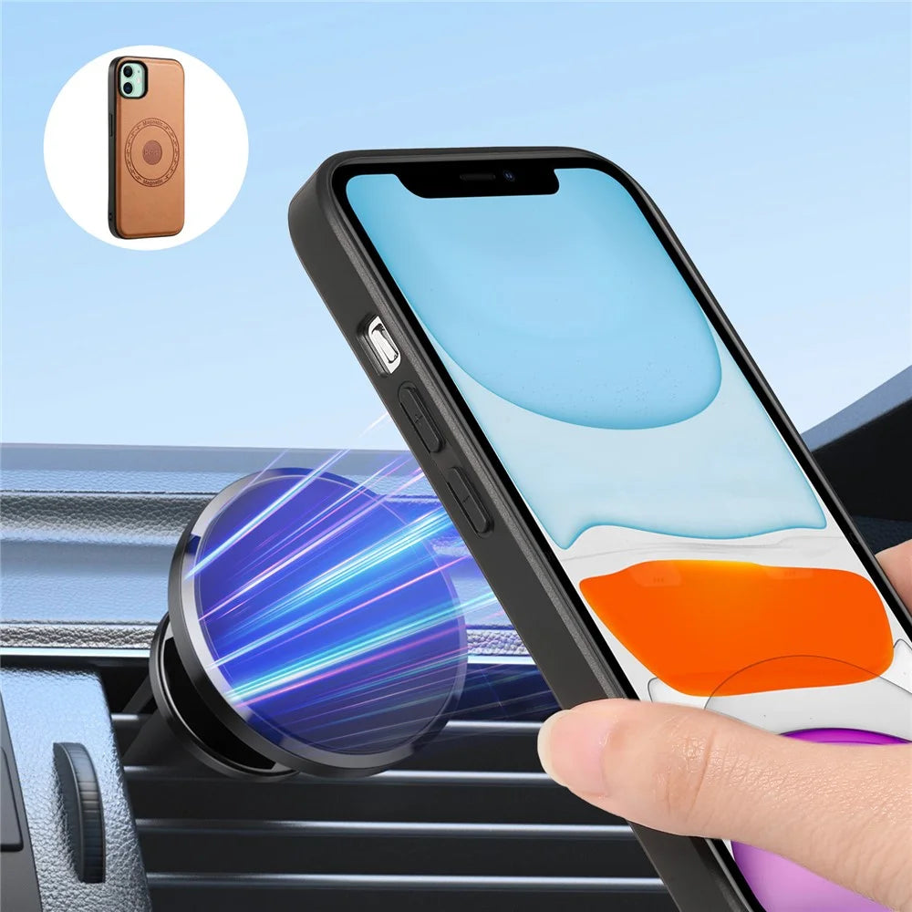 DENIOR For iPhone 11 Magnetic Phone Case Detachable Card Bag Cover Fits Magnetic Car Mount - Khaki - 7
