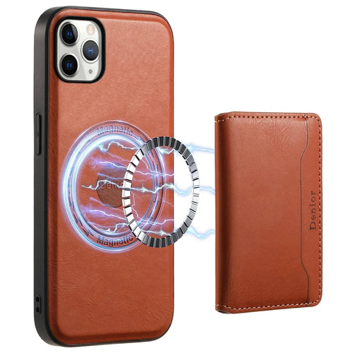 DENIOR For iPhone 11 Pro Max Magnetic Case Cowhide Texture Detachable Card Bag Phone Shell - Brown - 1