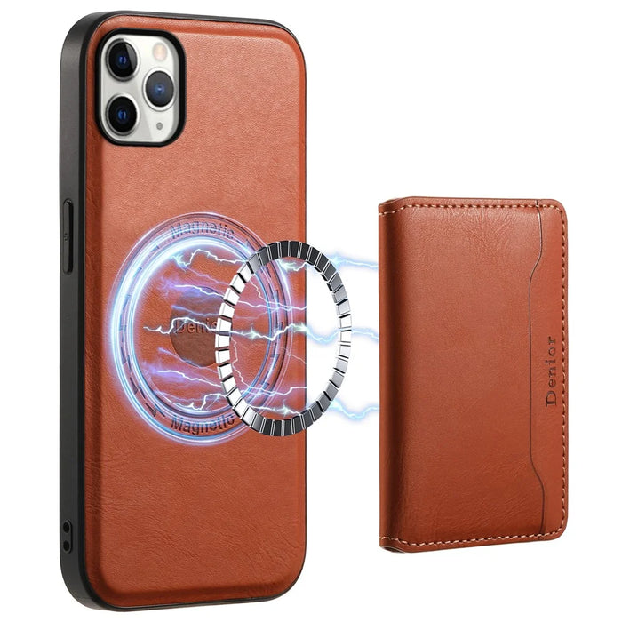 DENIOR For iPhone 11 Pro Max Magnetic Case Cowhide Texture Detachable Card Bag Phone Shell - Brown - 1