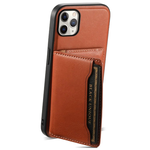 DENIOR For iPhone 11 Pro Max Magnetic Case Cowhide Texture Detachable Card Bag Phone Shell - Brown - 2
