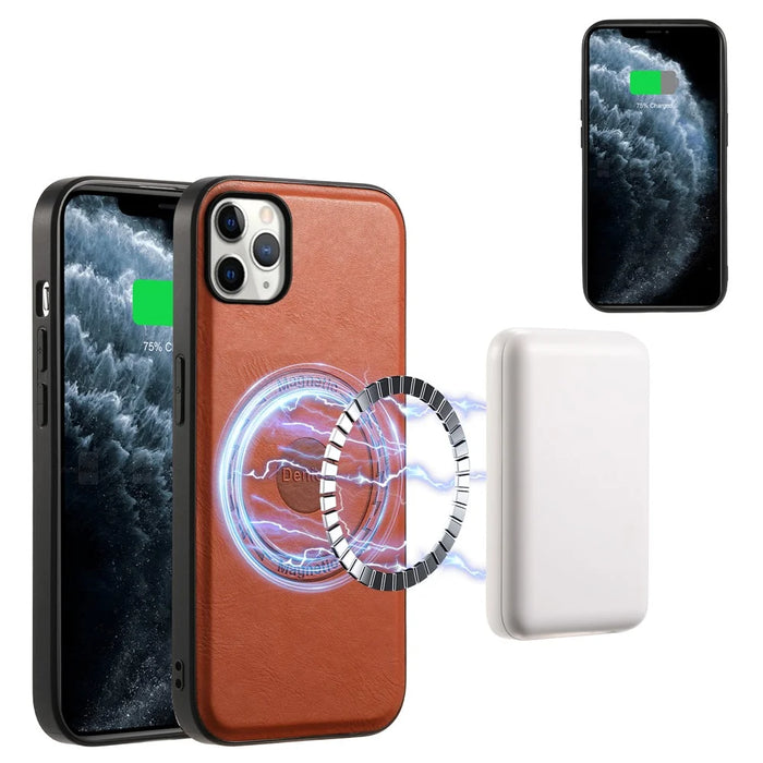 DENIOR For iPhone 11 Pro Max Magnetic Case Cowhide Texture Detachable Card Bag Phone Shell - Brown - 4