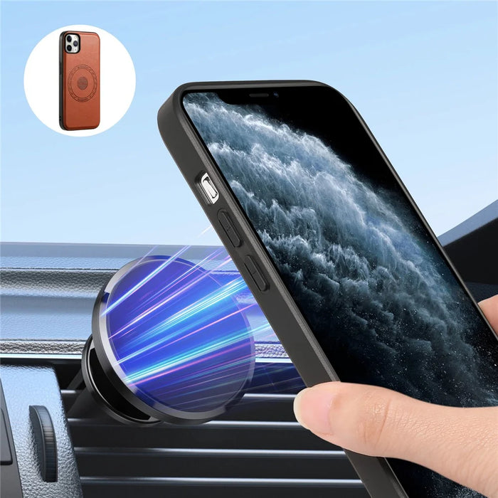 DENIOR For iPhone 11 Pro Max Magnetic Case Cowhide Texture Detachable Card Bag Phone Shell - Brown - 7