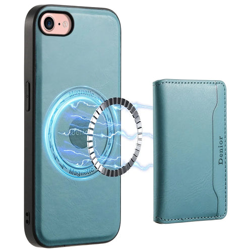 DENIOR For iPhone 7 / 8 / SE(2020) / SE(2022) Case Cowhide Texture Kickstand Phone Shell Compatible with MagSafe - Blue - 1