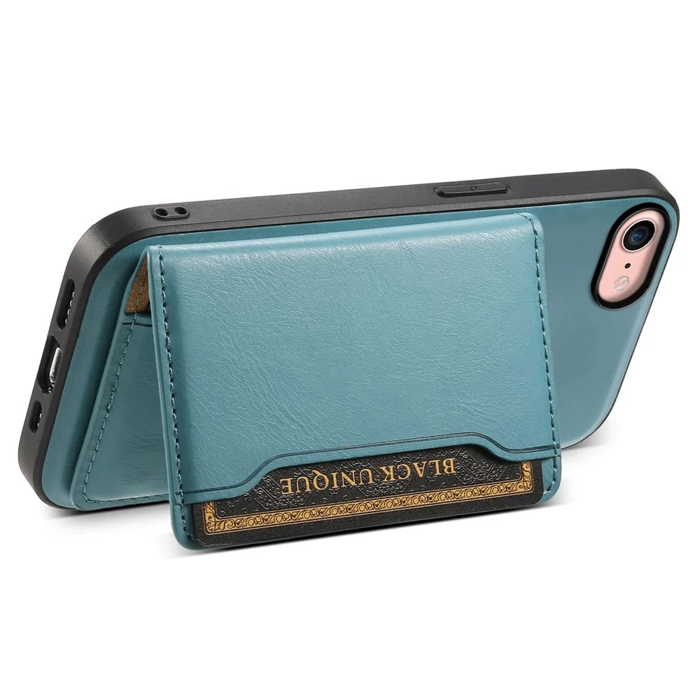 DENIOR For iPhone 7 / 8 / SE(2020) / SE(2022) Case Cowhide Texture Kickstand Phone Shell Compatible with MagSafe - Blue - 3