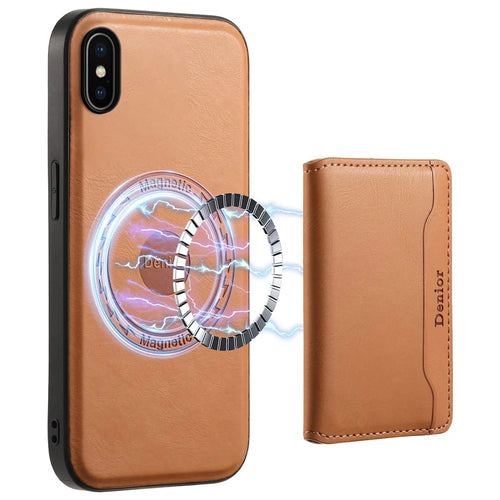 DENIOR For iPhone X / XS 5.8 inch Magnetic Phone Case Anti-fall Cover with Detachable Card Slots - Khaki - 1