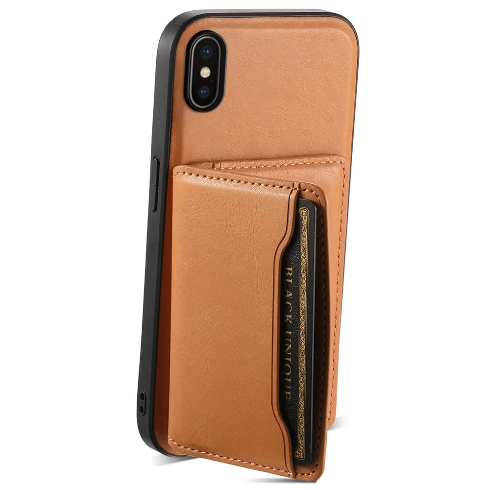DENIOR For iPhone X / XS 5.8 inch Magnetic Phone Case Anti-fall Cover with Detachable Card Slots - Khaki - 2