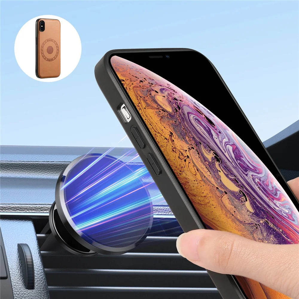 DENIOR For iPhone X / XS 5.8 inch Magnetic Phone Case Anti-fall Cover with Detachable Card Slots - Khaki - 7
