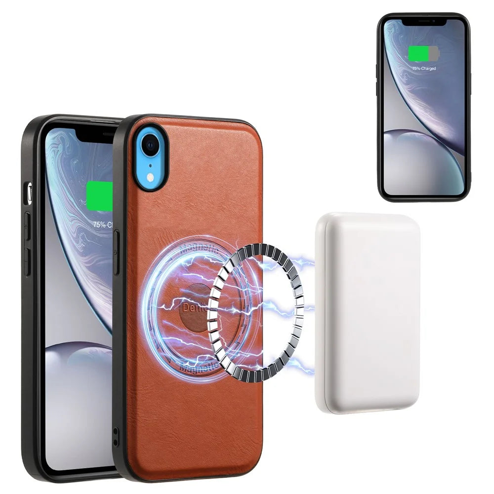 DENIOR For iPhone XR 6.1 inch Case Magnetic PU Leather+PC+TPU Detachable Card Holder Phone Cover - Brown - 4