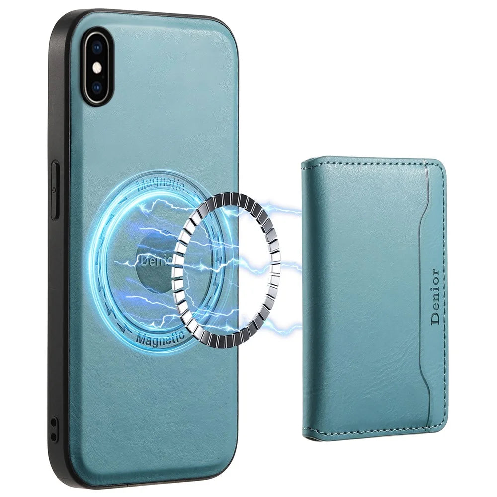 DENIOR For iPhone XS Max 6.5 inch Case Kickstand Cowhide Texture Phone Purse Cover Compatible with MagSafe - Blue - 1