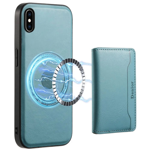 DENIOR For iPhone XS Max 6.5 inch Case Kickstand Cowhide Texture Phone Purse Cover Compatible with MagSafe - Blue - 1