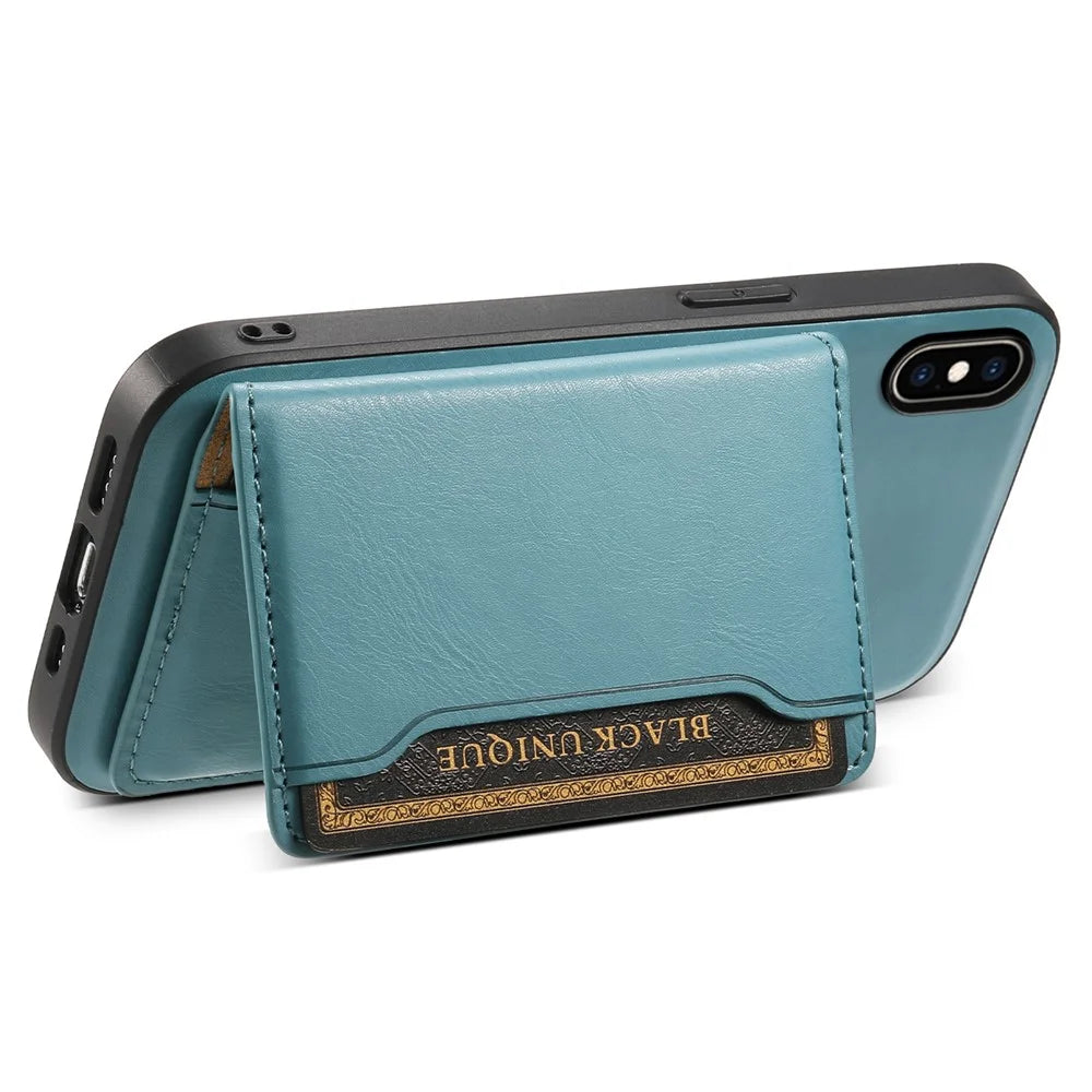 DENIOR For iPhone XS Max 6.5 inch Case Kickstand Cowhide Texture Phone Purse Cover Compatible with MagSafe - Blue - 3
