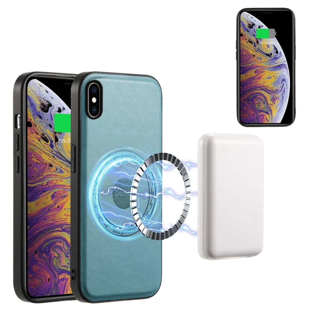 DENIOR For iPhone XS Max 6.5 inch Case Kickstand Cowhide Texture Phone Purse Cover Compatible with MagSafe - Blue - 4