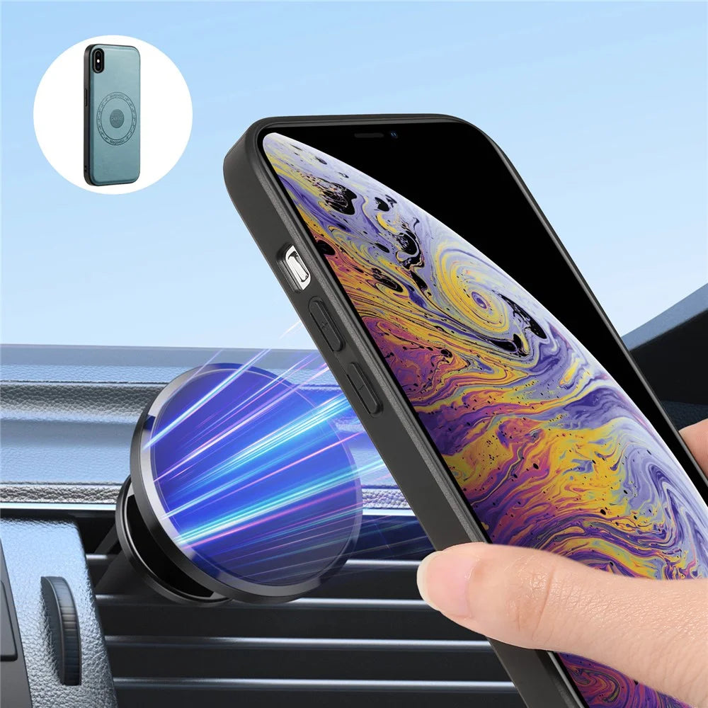 DENIOR For iPhone XS Max 6.5 inch Case Kickstand Cowhide Texture Phone Purse Cover Compatible with MagSafe - Blue - 7