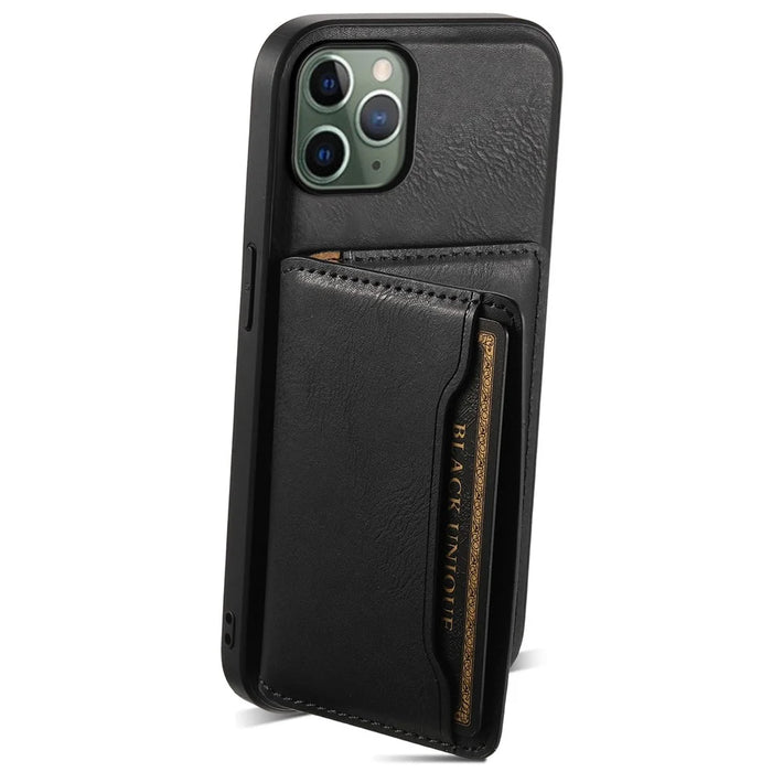 DENIOR For iPhone 11 Pro Magnetic Phone Case PU Leather+PC+TPU Card Holder Back Cover - Black - 2
