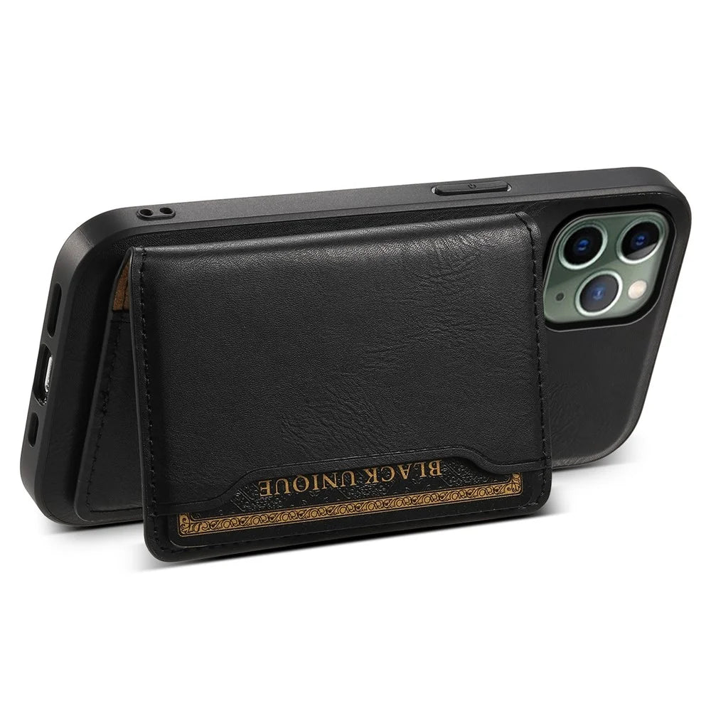 DENIOR For iPhone 11 Pro Magnetic Phone Case PU Leather+PC+TPU Card Holder Back Cover - Black - 3