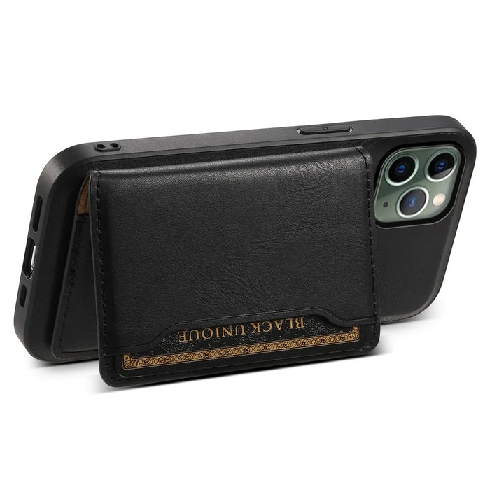 DENIOR For iPhone 11 Pro Magnetic Phone Case PU Leather+PC+TPU Card Holder Back Cover - Black - 3