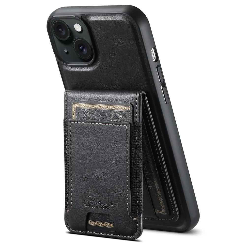 SUTENI H17 For iPhone 14 Case Compatible with MagSafe Detachable Card Holder Kickstand Phone Cover - Black - 1