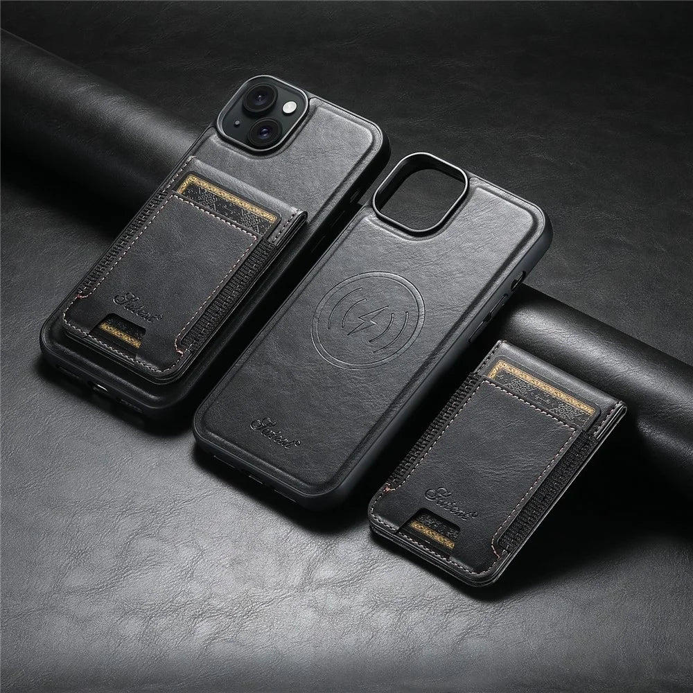 SUTENI H17 For iPhone 14 Case Compatible with MagSafe Detachable Card Holder Kickstand Phone Cover - Black - 6