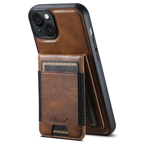 SUTENI H17 For iPhone 15 Case Detachable Card Holder Kickstand Phone Cases Compatible with MagSafe - Brown - 1