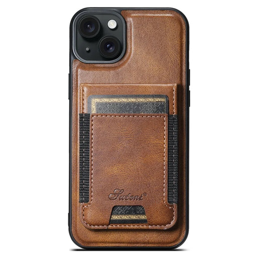 SUTENI H17 For iPhone 15 Case Detachable Card Holder Kickstand Phone Cases Compatible with MagSafe - Brown - 2