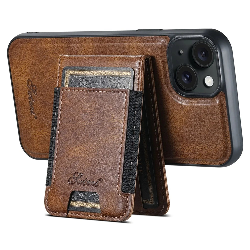 SUTENI H17 For iPhone 15 Case Detachable Card Holder Kickstand Phone Cases Compatible with MagSafe - Brown - 3