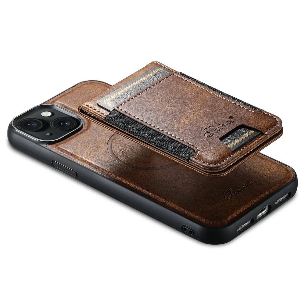 SUTENI H17 For iPhone 15 Case Detachable Card Holder Kickstand Phone Cases Compatible with MagSafe - Brown - 4