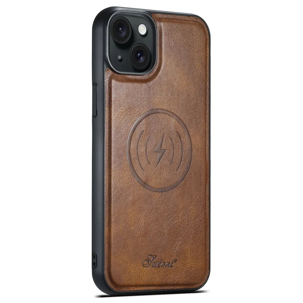 SUTENI H17 For iPhone 15 Case Detachable Card Holder Kickstand Phone Cases Compatible with MagSafe - Brown - 5