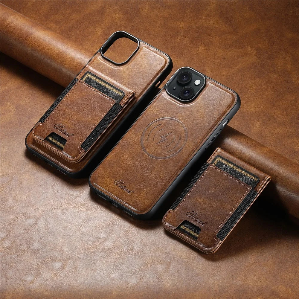 SUTENI H17 For iPhone 15 Case Detachable Card Holder Kickstand Phone Cases Compatible with MagSafe - Brown - 6