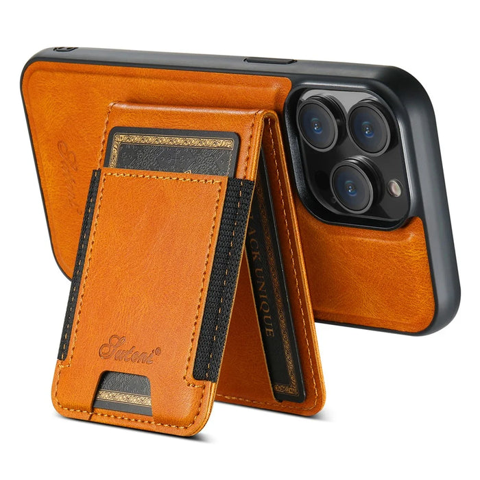SUTENI H17 For iPhone 14 Pro Case Card Holder Phone Shell Compatible with MagSafe - Khaki - 3