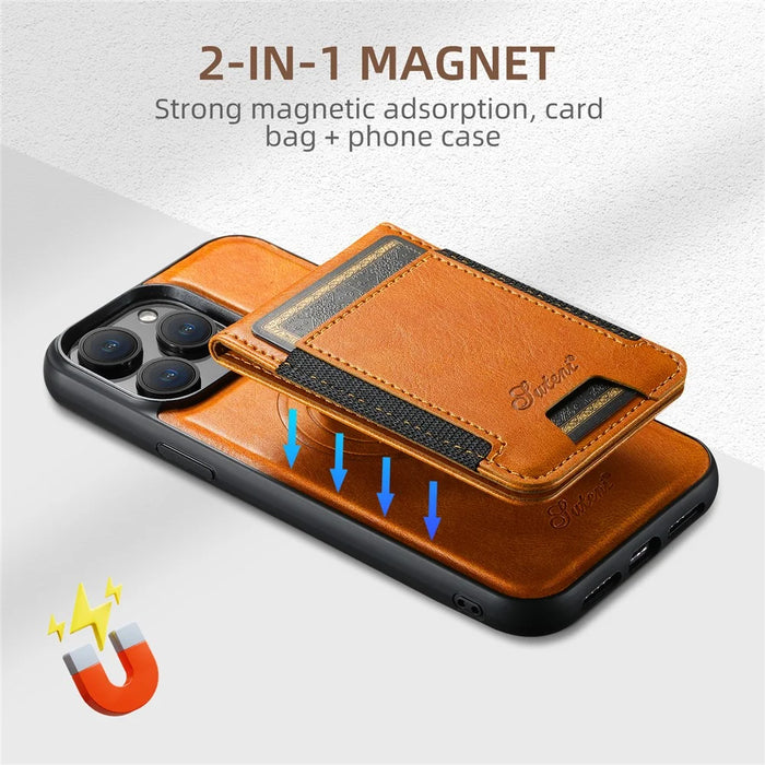 SUTENI H17 For iPhone 14 Pro Case Card Holder Phone Shell Compatible with MagSafe - Khaki - 6
