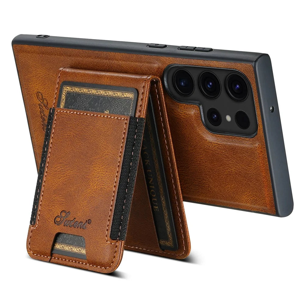 SUTENI H17 For Samsung Galaxy S23 Ultra Case Anti-Dorp Phone Cover Magnetic Case - Brown - 3