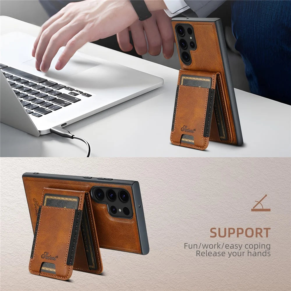 SUTENI H17 For Samsung Galaxy S23 Ultra Case Anti-Dorp Phone Cover Magnetic Case - Brown - 6