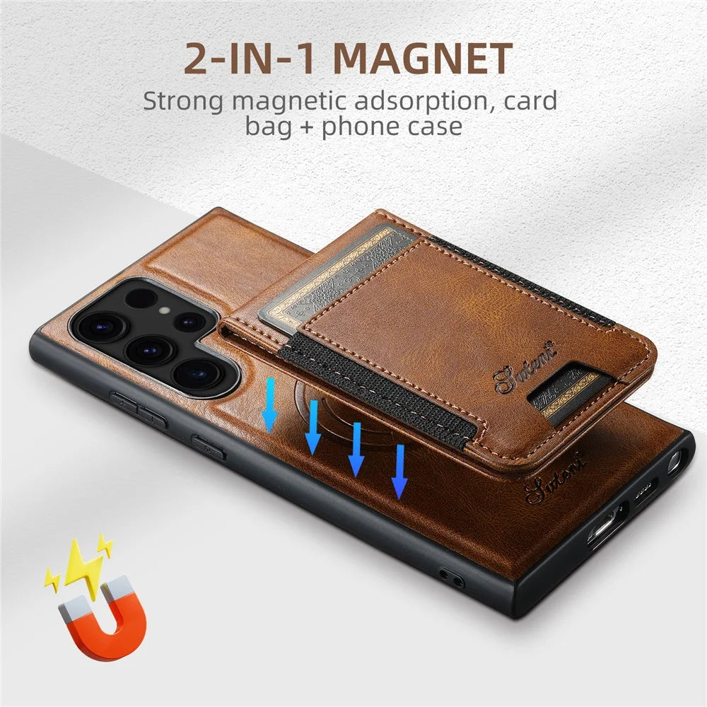 SUTENI H17 For Samsung Galaxy S23 Ultra Case Anti-Dorp Phone Cover Magnetic Case - Brown - 7