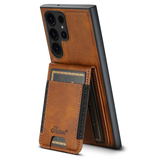 SUTENI H17 For Samsung Galaxy S22 Ultra 5G Case Card Holder Phone Cover Magnetic Case - Brown - 1