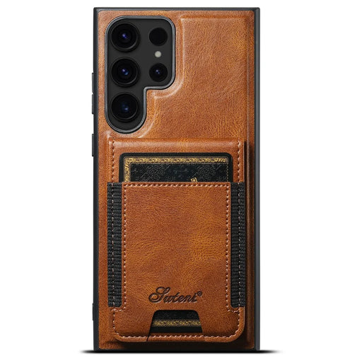 SUTENI H17 For Samsung Galaxy S22 Ultra 5G Case Card Holder Phone Cover Magnetic Case - Brown - 2