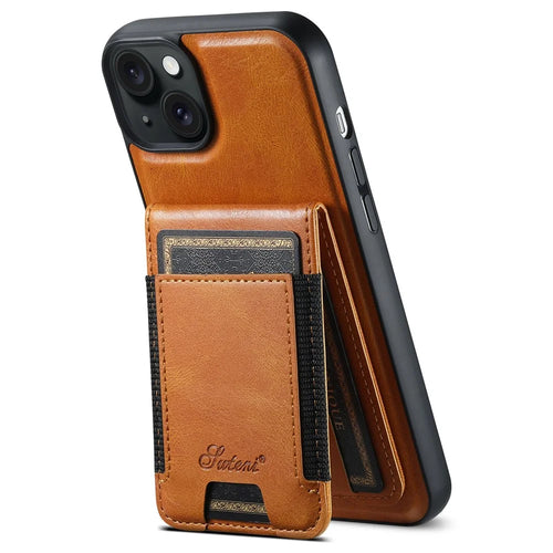 SUTENI H17 For iPhone 13 PU+TPU Case Compatible with MagSafe Card Holder Kickstand Phone Case - Khaki - 1