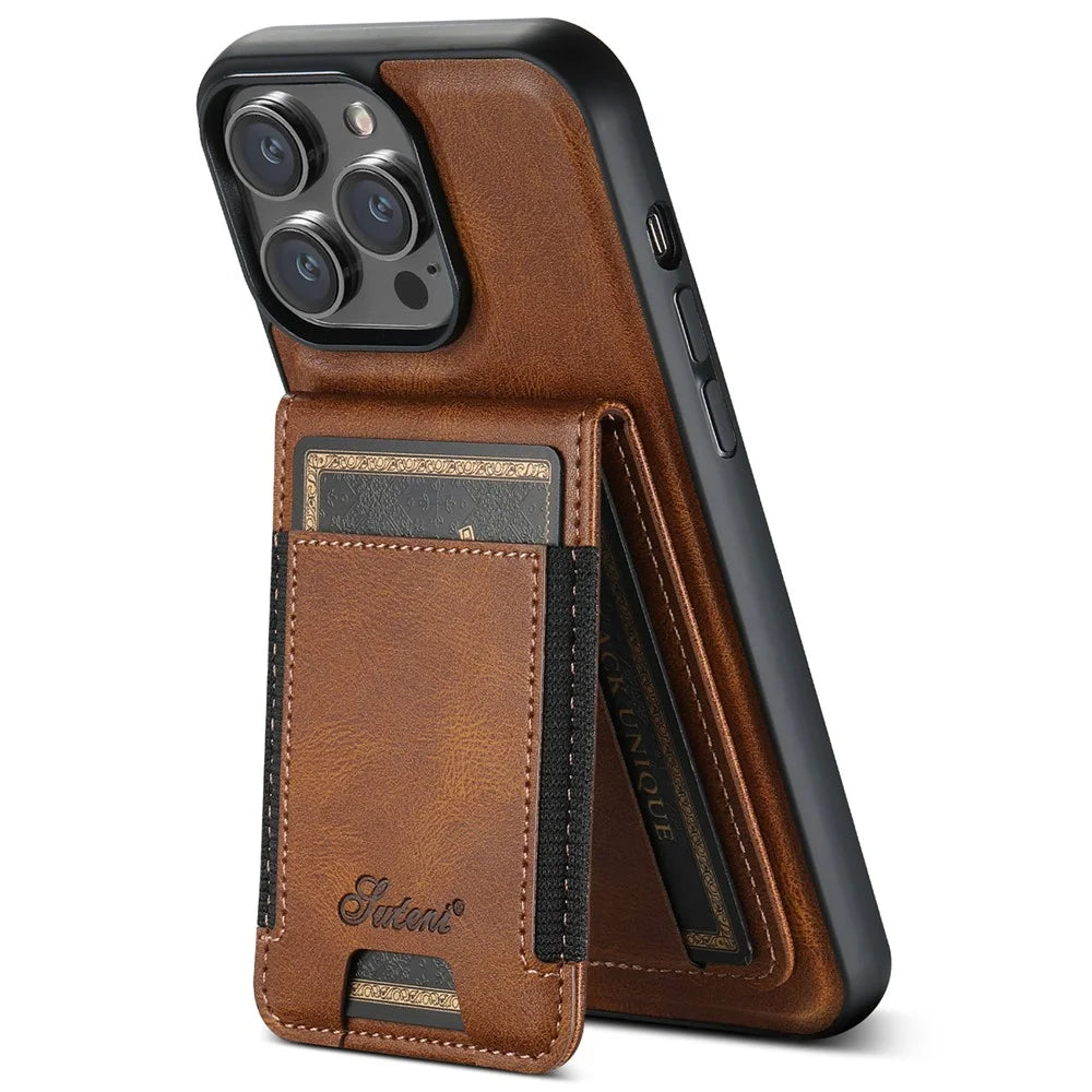 SUTENI H17 For iPhone 13 Pro Case Compatible with MagSafe Card Holder Phone Cover - Brown - 1