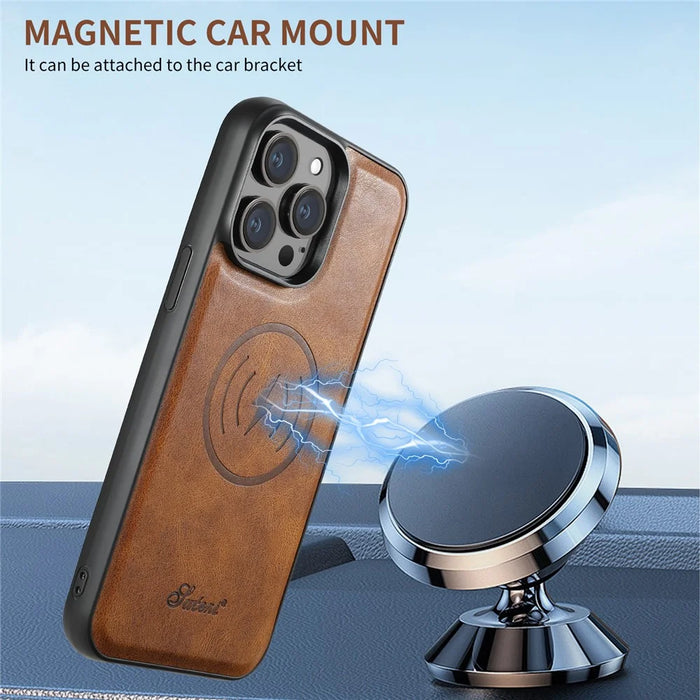 SUTENI H17 For iPhone 13 Pro Case Compatible with MagSafe Card Holder Phone Cover - Brown - 5