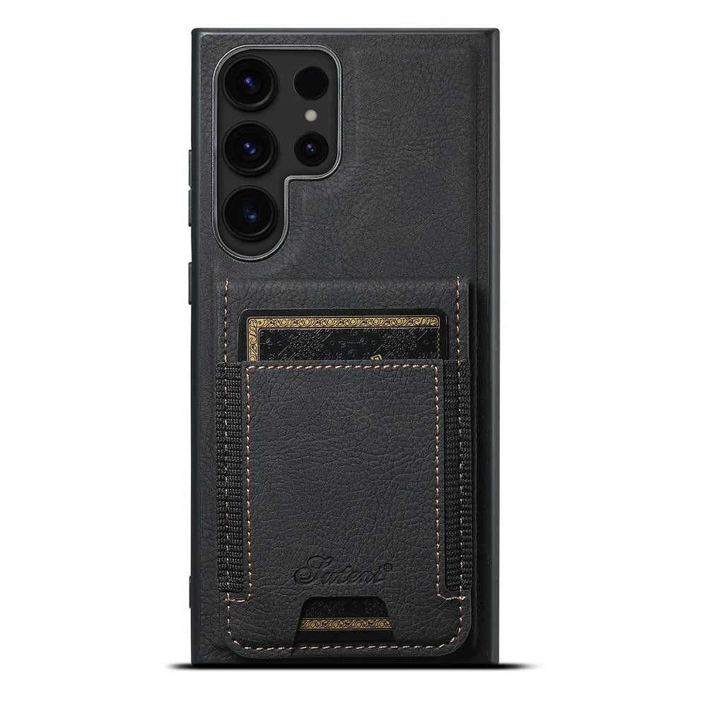 SUTENI H17 For Samsung Galaxy S22 Ultra 5G Case Magnetic Detachable Card Slots Slim Phone Cover - Black - 1