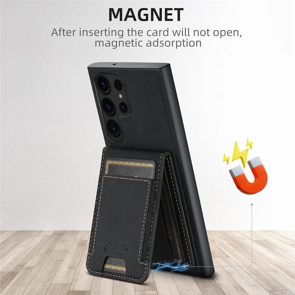 SUTENI H17 For Samsung Galaxy S22 Ultra 5G Case Magnetic Detachable Card Slots Slim Phone Cover - Black - 7
