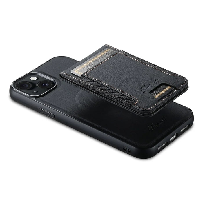 SUTENI H17 For iPhone 14 Plus Magnetic Case Litchi Texture Kickstand Phone Back Shell - Black - 4
